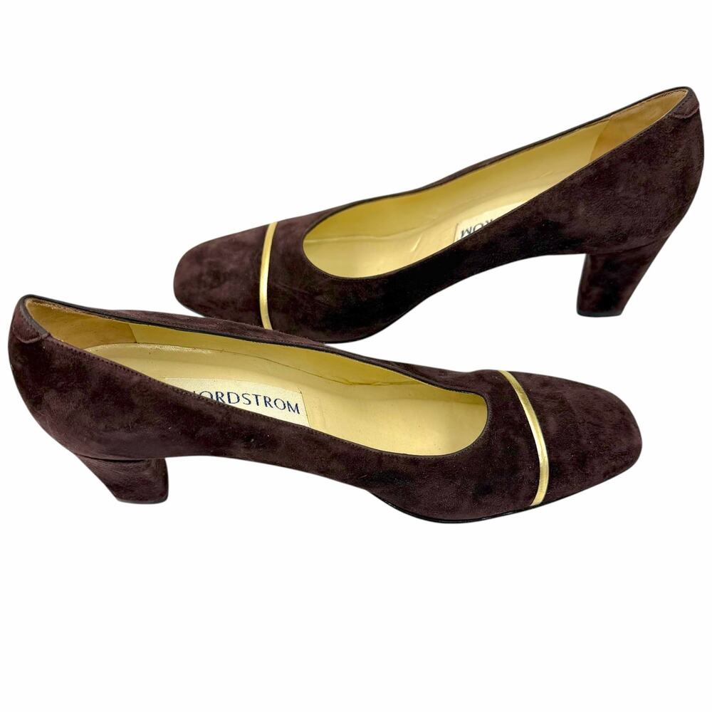 Nordstrom Vintage 90s Made In Italy Brown Suede Block Heel Pumps Shoes Women 9 M